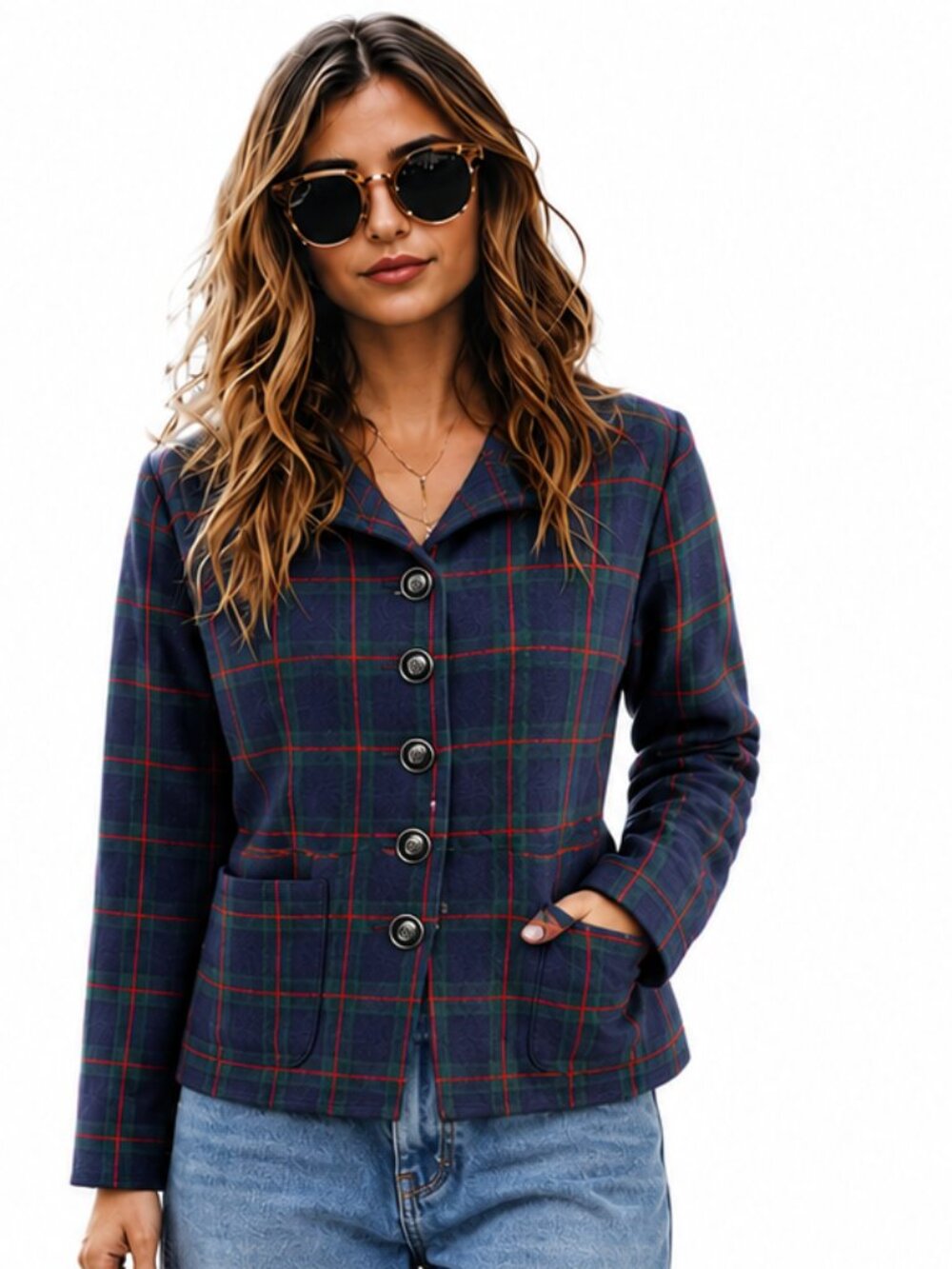 100% wool, Preppy plaid Blazer